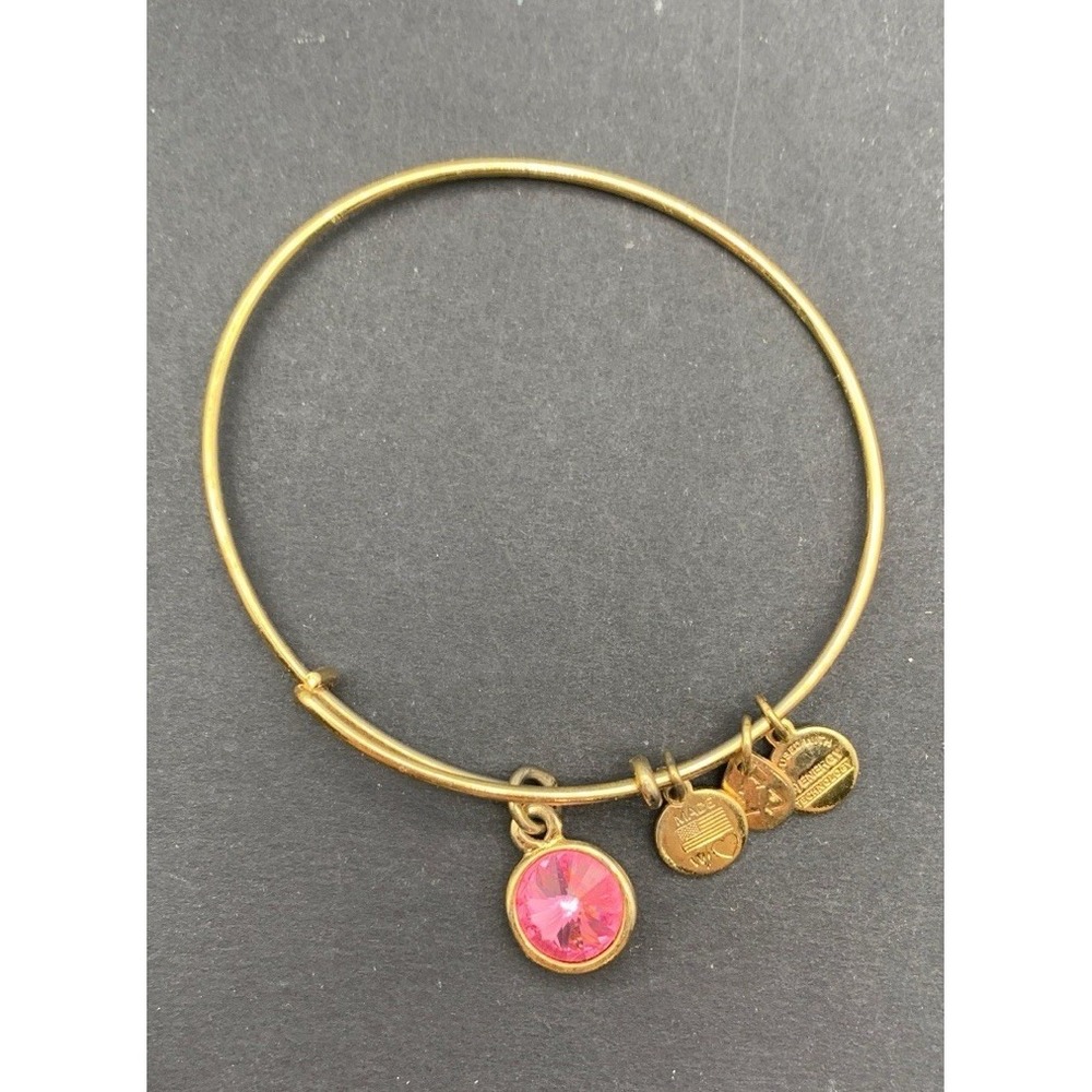 Alex and Ani Pink Crystal Birthstone GOLD TONE Bangle Charm Bracelet Energy